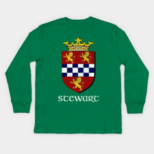 Stewart Name / Faded Style Family Crest Coat Of Arms Design Kids Long Sleeve T-Shirt
